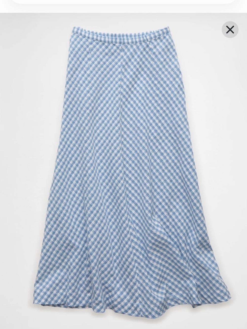 AE Linen-Blend Blue Gingham Midi Skirt